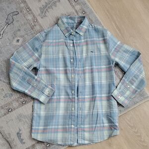 Vineyard Vines Boys 100% Cotton Blue Plaid Button-up Shirt SzM (12-14)